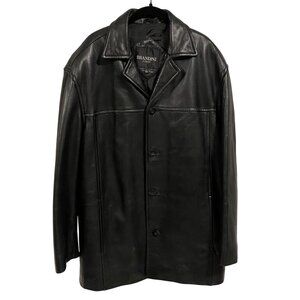 Vintage Brandini‎ Black Leather Button Up Men's Jacket Size L